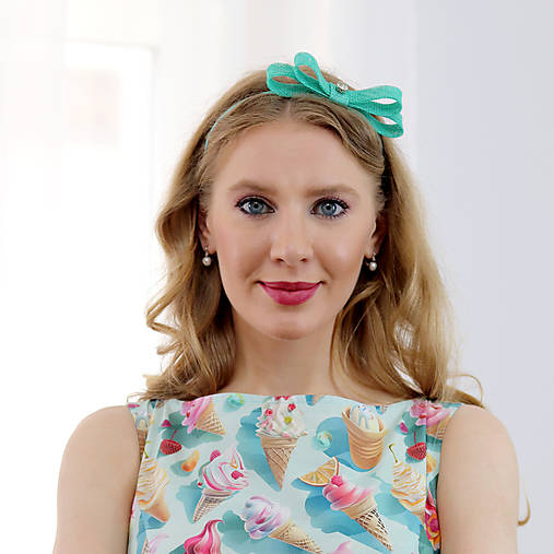 Ozdoby do vlasov - Lisa - čelenka s mašľou, zelená - 17947779_