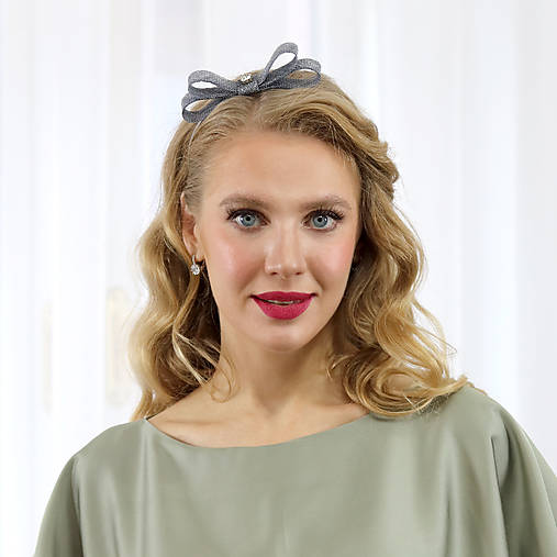 Ozdoby do vlasov - Lisa - čelenka s mašľou, šedá - 17947815_