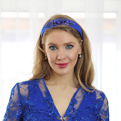 Ozdoby do vlasov - Gemma - čelenka s kryštálmi, modrá - 17947936_