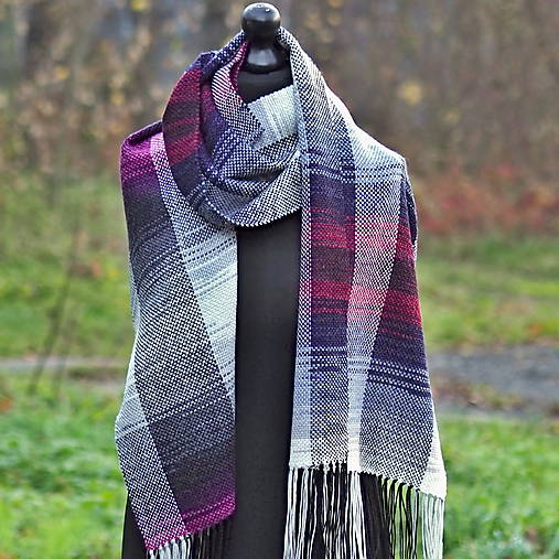 Šály a nákrčníky - RUČNĚ TKANÝ ŠÁL - PLÉD - JITKA - 17946381_