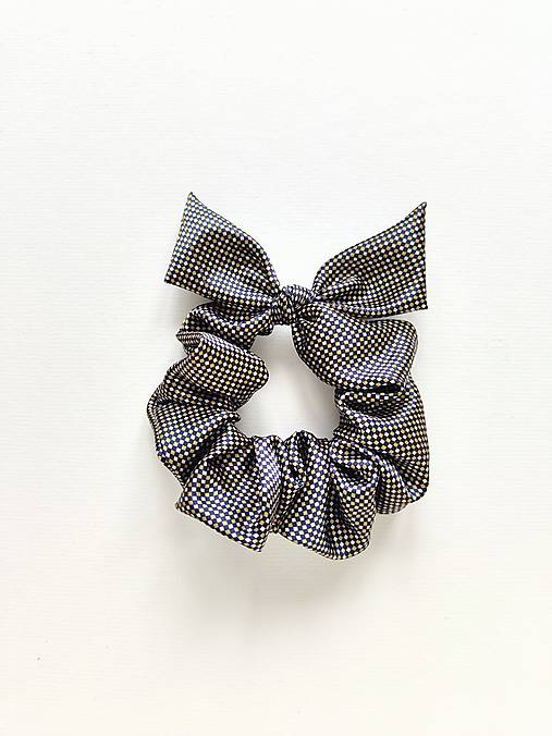 Scrunchie kravatová (tmavomodro-hnedá)