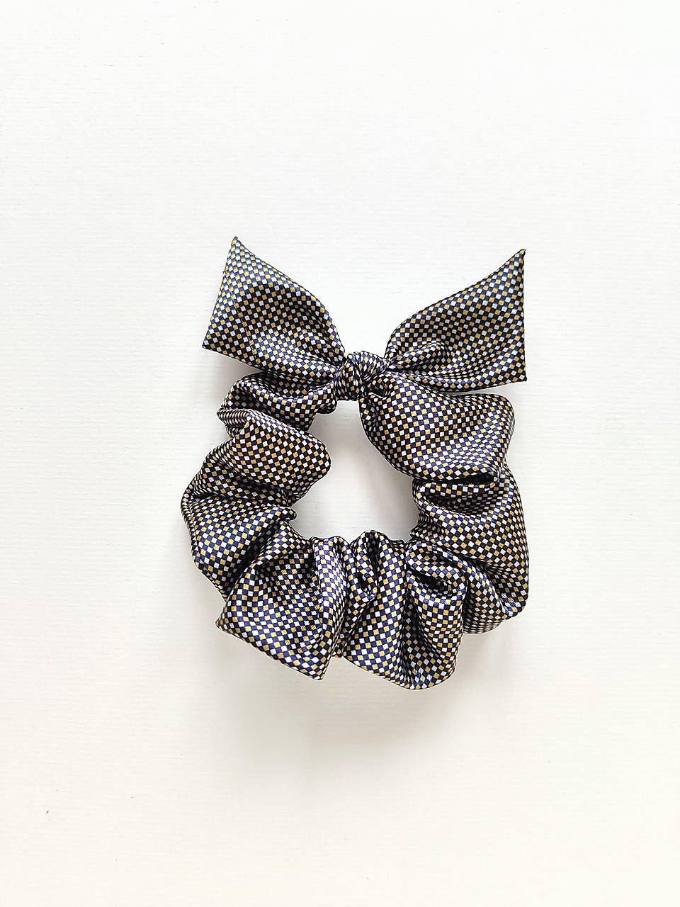 Scrunchie kravatová (tmavomodro-hnedá)