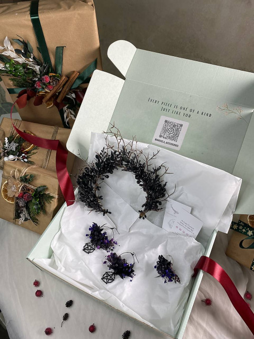 Darčekový box "lesná čarodejka" - korunka, prsteň a náušnice