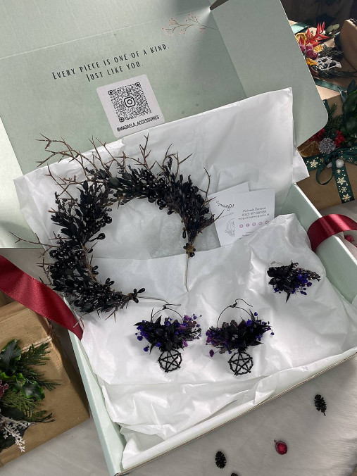 Darčekový box "lesná čarodejka" - korunka, prsteň a náušnice