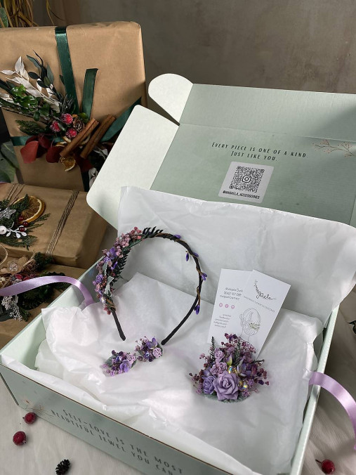 Darčekový box "záblesky stmievania" - čelenka, brošňa a náušnice