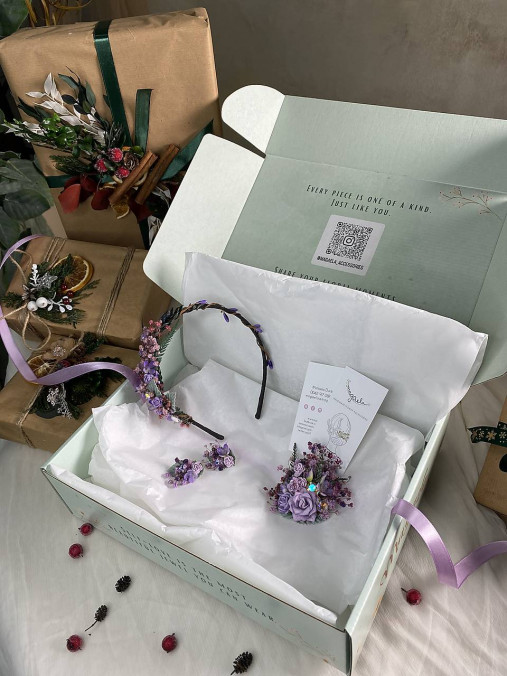 Darčekový box "záblesky stmievania" - čelenka, brošňa a náušnice