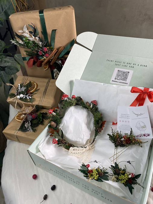 Darčekový box "čarovný les" - venček, náušnice, set vláseniek