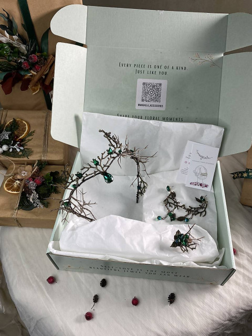 Darčekový box "elfské tajomstvá " - tiara, náušnice a prstienok