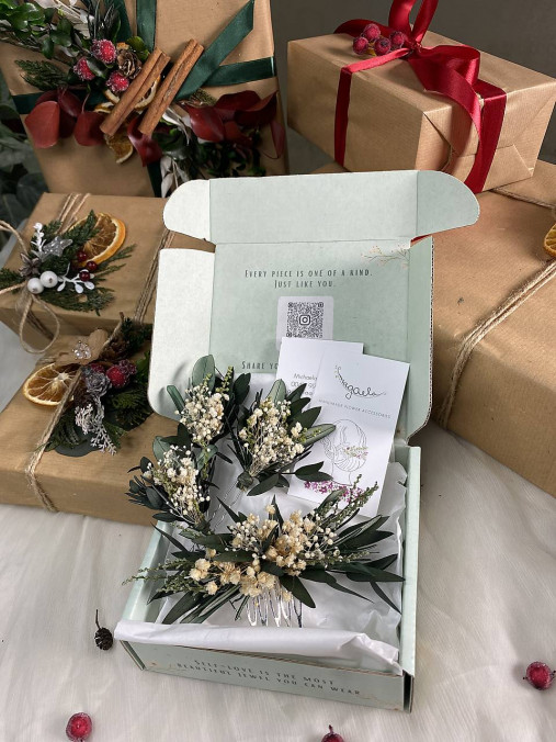 Darčekový box "nadýchnuť sa rána" - hrebienok a set vláseniek