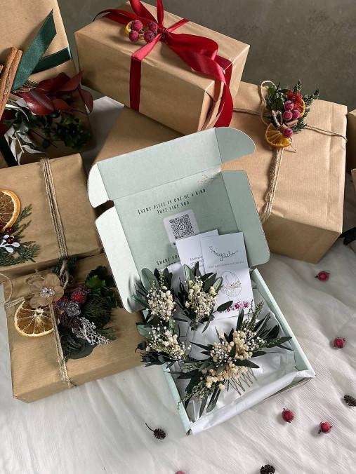 Darčekový box "nadýchnuť sa rána" - hrebienok a set vláseniek