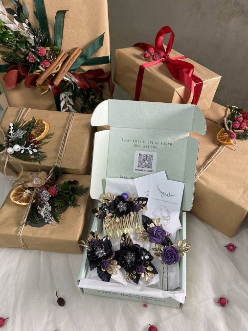 Darčekový box "chuť noci" - hrebienok, set vláseniek a klipy na topánky