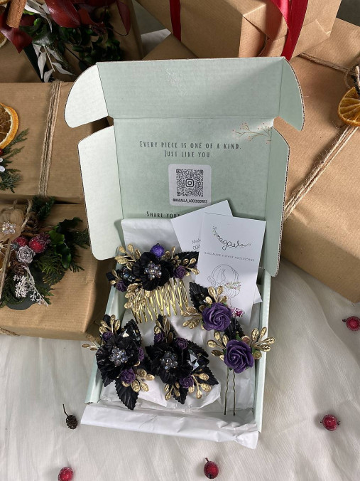 Darčekový box "chuť noci" - hrebienok, set vláseniek a klipy na topánky