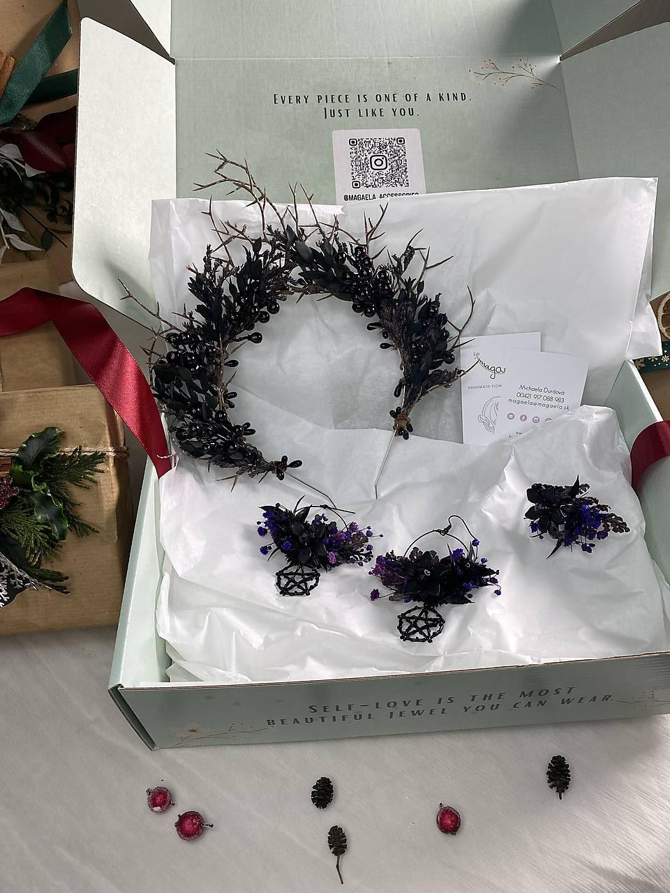 Darčekový box "lesná čarodejka" - korunka, prsteň a náušnice