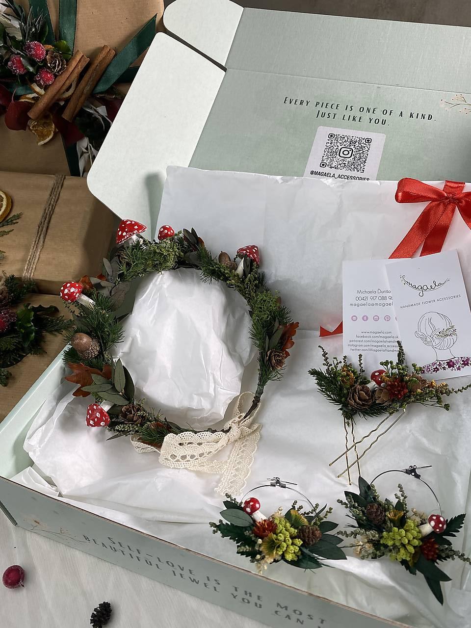 Darčekový box "čarovný les" - venček, náušnice, set vláseniek