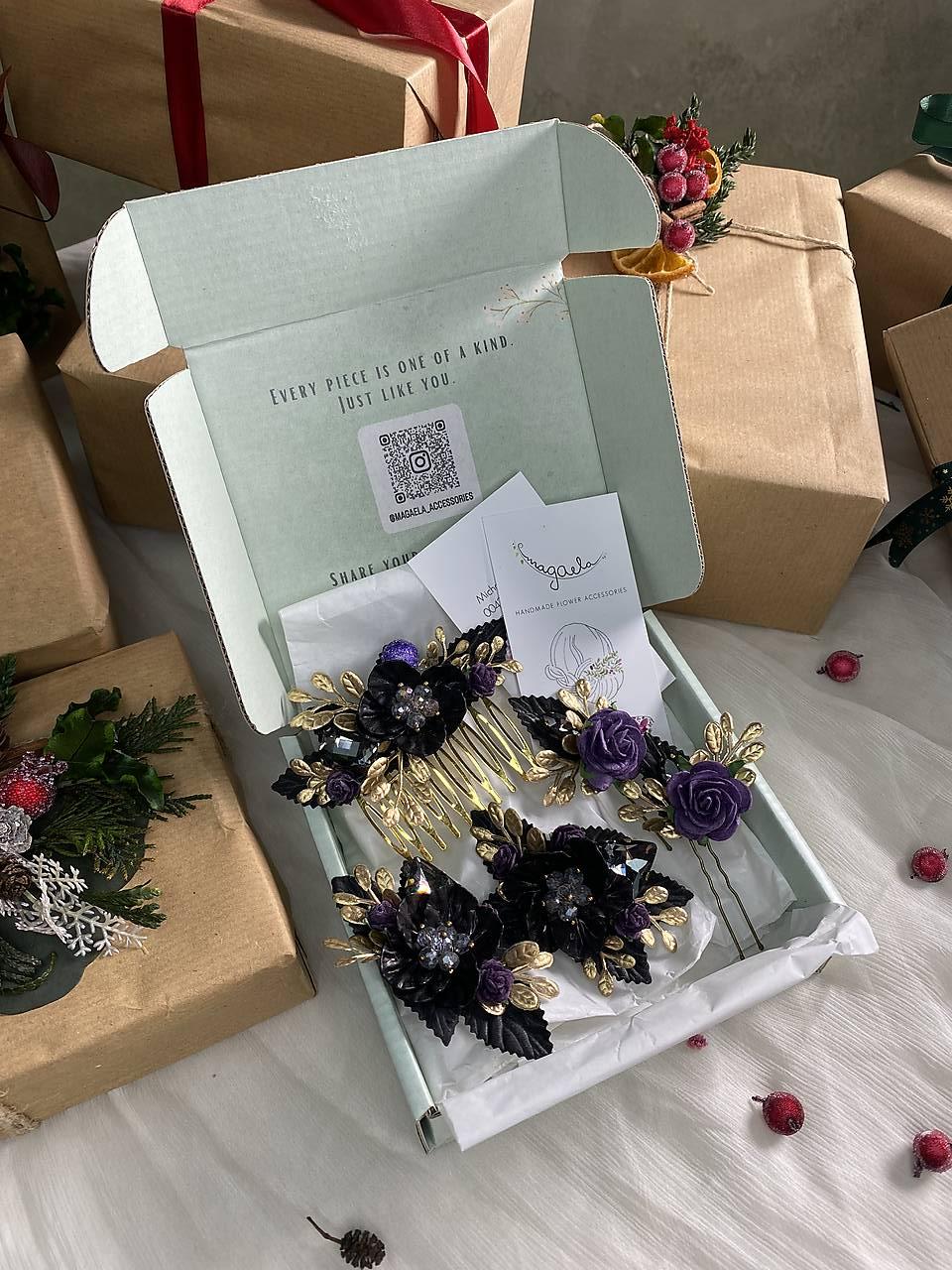 Darčekový box "chuť noci" - hrebienok, set vláseniek a klipy na topánky