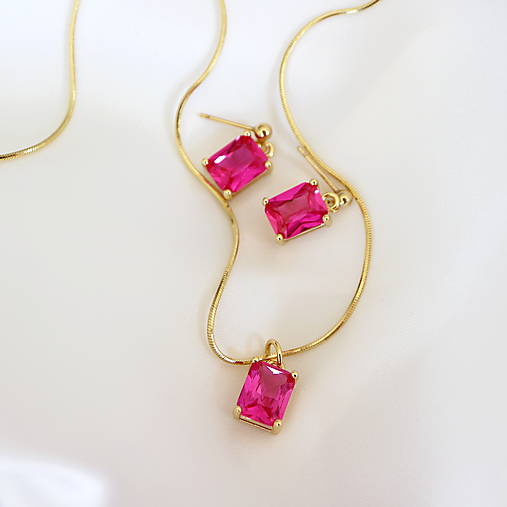 Náhrdelníky - Set šperkov s fuchsiovými zirkónmi (gold filled) - 17947700_