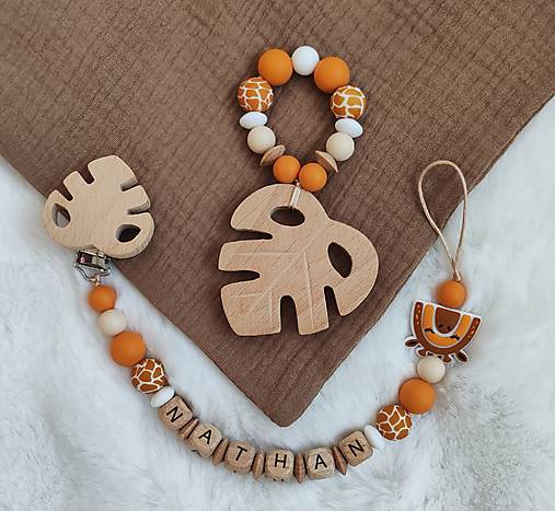 Detské doplnky - SET (+DARČEK): Retiazka na cumlík s menom a hryzátko - 17947608_