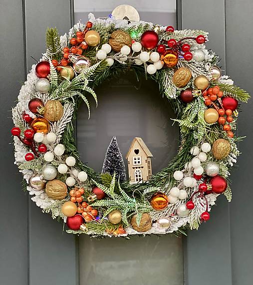 Vianočný veniec 36cm na dvere s LED podsvietením vianočná dekorácia Venček