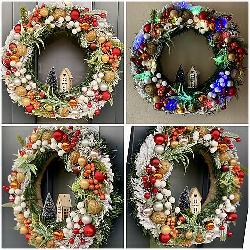 Vianočný veniec 36cm na dvere s LED podsvietením vianočná dekorácia Venček