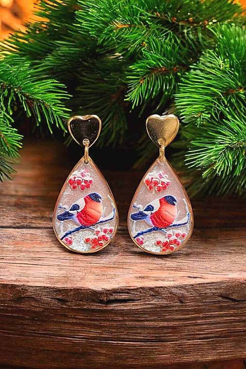 Náušnice - Zimné náušnice s vtáčikmi, ružové, nerezová oceľ - 17947394_