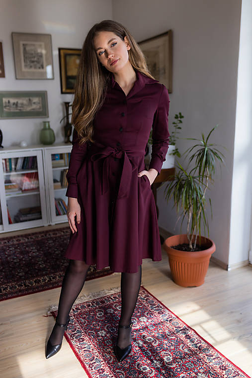 Šaty - Košilové šaty HANA, bordó, vel 36 - 17951201_