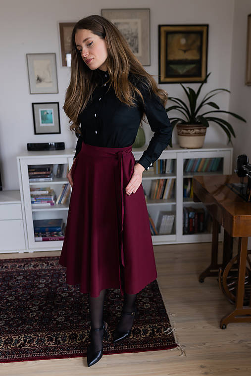 Sukne - YOLA, zavinovací půlkolová sukně, bordó - 17951293_