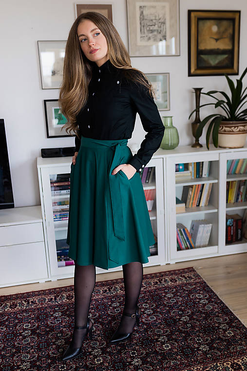 Sukne - YOLA, zavinovací půlkolová sukně, zelená - 17951396_