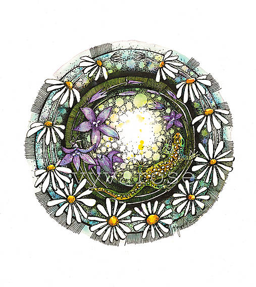 Kresby - rozetka s jašteričkou - 17951536_