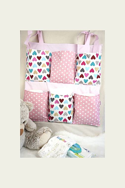 Detský textil - Veľký závesný organizér / kapsár Plný lásky - 17949583_