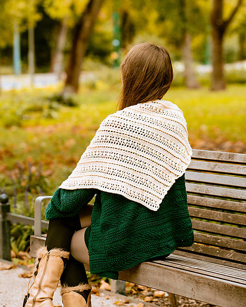 Šatky - Ručne háčkovaná Krémová/Ecrú Šatka, Štóla a Sál - 17949958_