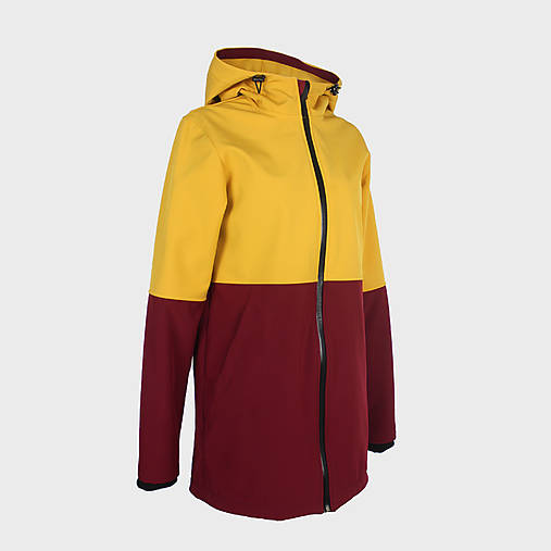 Bundy a kabáty - Dvojfarebná softshellová bunda s výšivkou (Žlto - bordová) - 17949374_