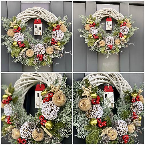 Vianočný veniec 35cm na bielom prútenom základe na dvere vianočná dekorácia Venček