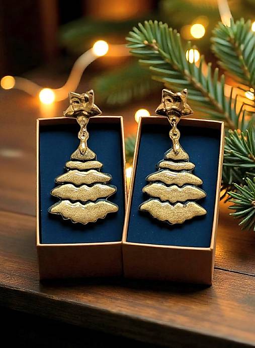 Náušnice - Zimné náušnice vianočné stromčeky, nerezová oceľ - 17949779_