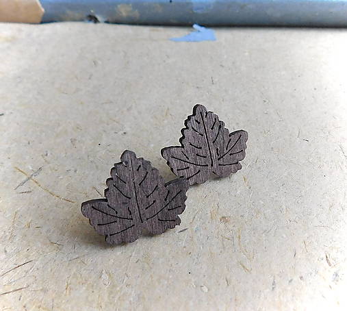 Náušnice - drevené napichovačky hnedé lístky - totálny výpredaj ! - 17952404_