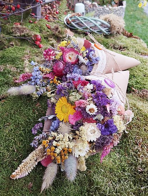 Dekorácie - Kytička sušených kvetov - "kornútková" - 17954810_