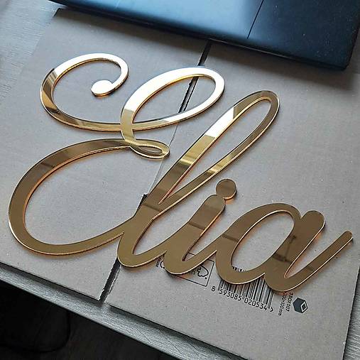 Dekorácie - Meno na stenu veľké zlaté zrkadlové 43cm - 17952982_