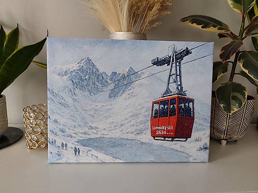Obraz „Lomnický štít s lanovkou“ – 40 × 30 cm, svietiaci LED dekor