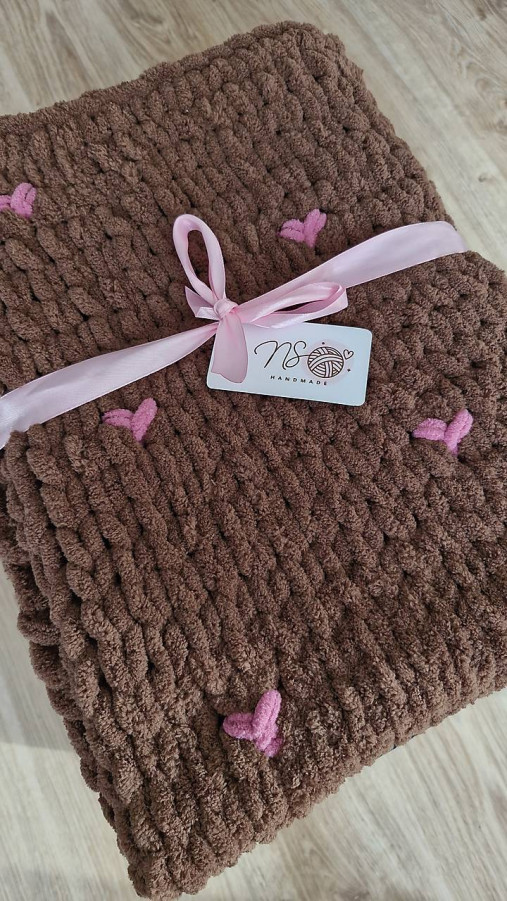 Úžitkový textil - Puffy deka so srdiečkami HNEDÁ - 17956158_