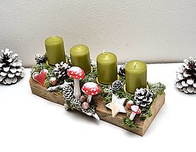 Svietidlá - Adventný svietnik - prírodný s muchotrávkami - 17959092_