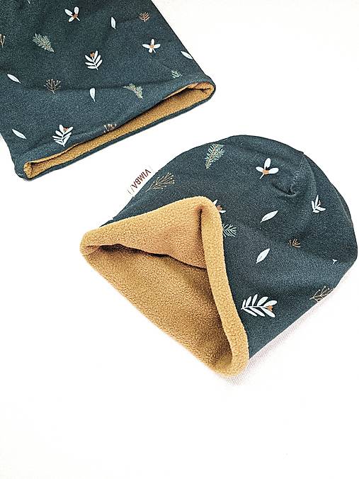 Čiapka/nákrčník na zimu "zelený les"