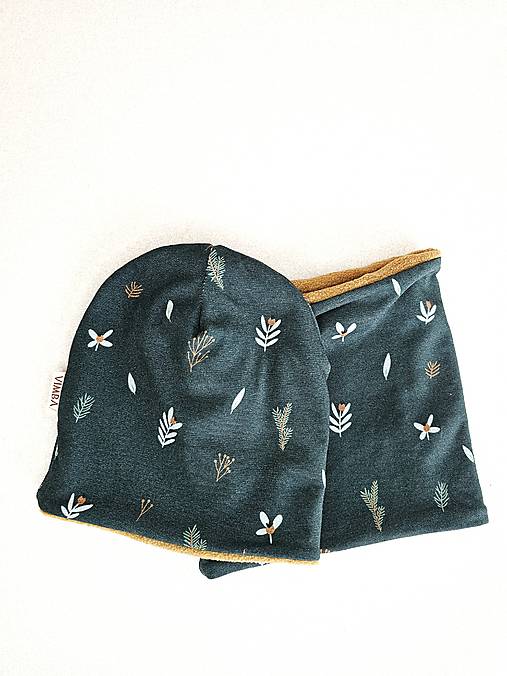 Čiapka/nákrčník na zimu "zelený les"