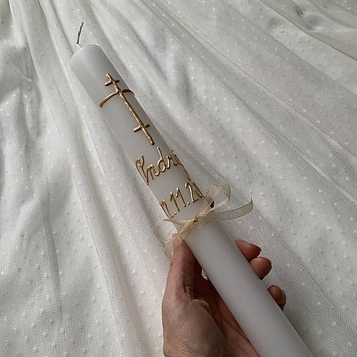 Krstná košieľka a svieca na krst maľovaná ľudovoladená s gréckym krížom