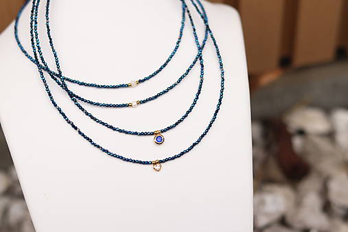 Náhrdelník zirkon blue flash, perla