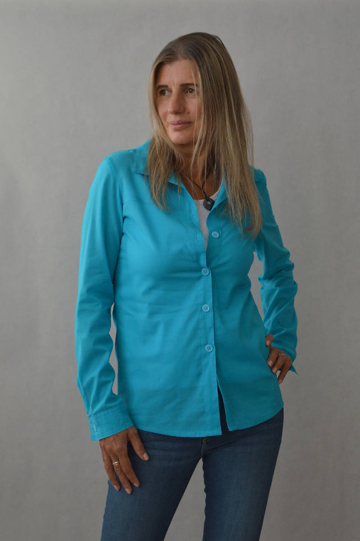 Blúzky a košele - Handmade dámska košeľa tyrkysová modrá  zo 100% bavlny - 17962069_