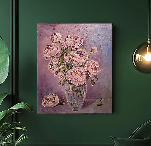 Obrazy - Pivonky v sklenenej váze - 17962867_