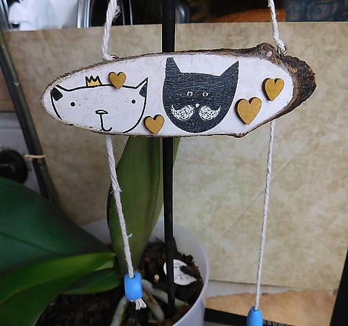 Pre zvieratá - drevená dekoračná tabuľka kocúrik a mačička - totálny výpredaj všetkého! - 17961309_