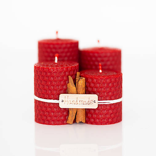AKCIA - Sviečka zo 100% včelieho vosku - Točené hrubé 5-6-7-8x4,5cm - Červené