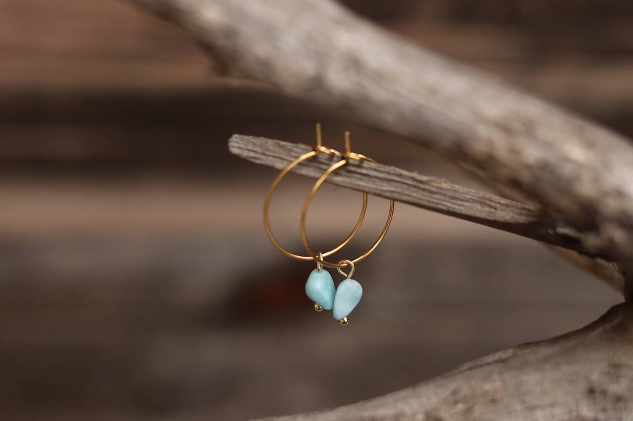 Náušnice kruhy larimar