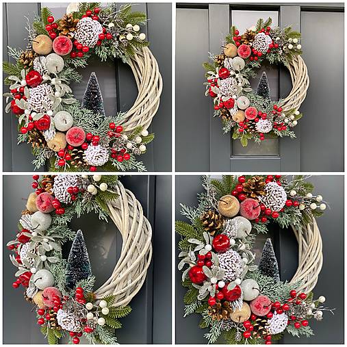 Vianočný veniec 35cm na prútenom základe na dvere vianočná dekorácia Venček Polmesiac