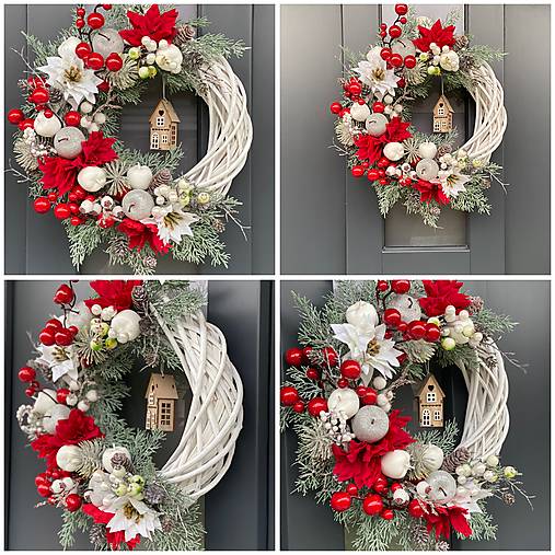 Vianočný veniec 35cm na prútenom základe na dvere vianočná dekorácia Venček Polmesiac